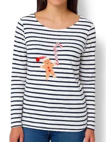 Boden Gingerbread Candy Cane Holiday Stripe Long Sleeve Top Size 4 Festive White