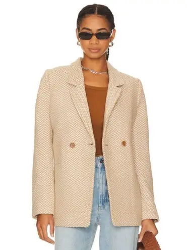 ANINE BING ππ Tweed Double Breasted Fishbone Blazer ~ Tan & Cream Medium