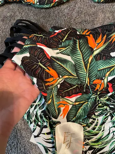 NWT reversible Hawaiian print palm high waisted bikini Black Size XS