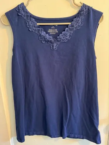 White Stag Blue Sleeveless Tank Top with Lace Neckline, Casual