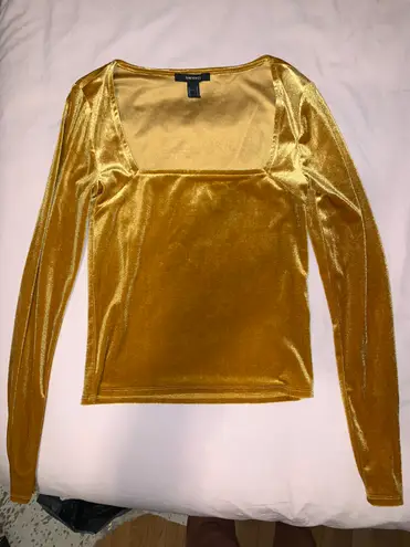 Forever 21 Gold Velvet Square Neck Top 