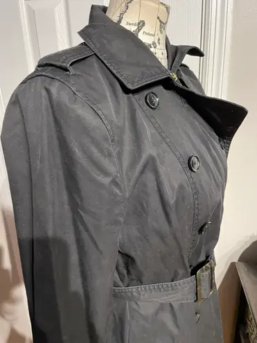 Banana Republic Vintage y2k Whimsgoth Rave Moto Coastal Cottage Western Coquette Belt Buttons Fit Flare Epaulettes shoulder details Double Breasted Grunge Apocalyptic Biker Skater Riding Utility Trench Coat Faded Stone Long Length