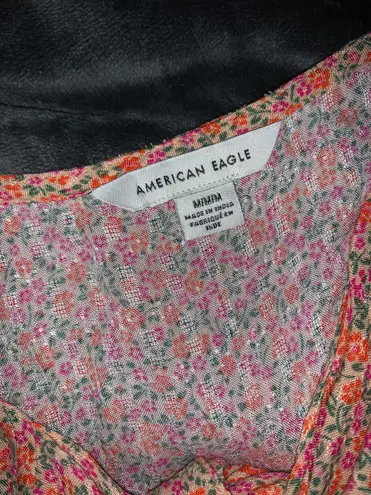 American Eagle Floral Tie Front Babydoll Blouse Top