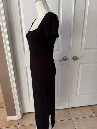 Elie Tahari Square Neck Maxi Ribbed Knit Black Dress. Size L. MSRP $145