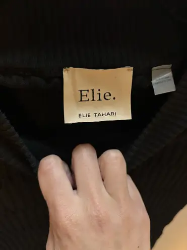 Elie Tahari Ribbed Smocked Fitted Black Sweater