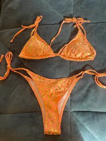 Two piece coral and gold bikini Orange Size XS