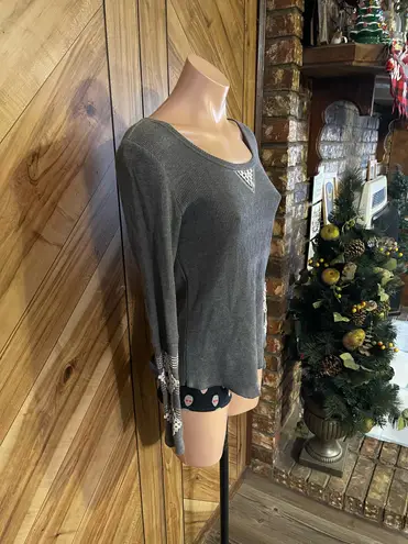 Judith March Women’s Medium Gray Waffle Knit Dasher Dancer Long Sleeve Shirt