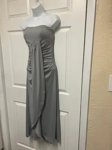 UNBRANDED Gray Strapless Slit Skirt Dress With Cropped Hem Size L