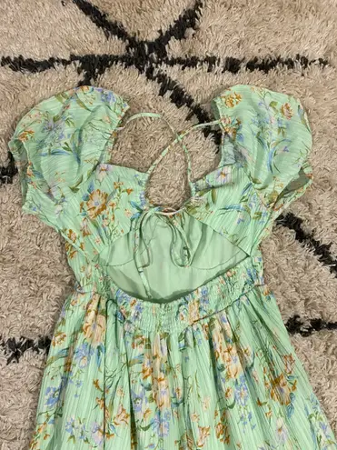 American Eagle Green Floral Open Back Corset Midi Dress