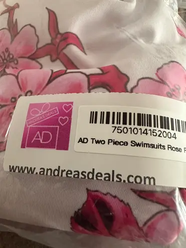 Andrea’s Deals NWT AD Floral Pattern 2 Piece Swimsuits Rose Red