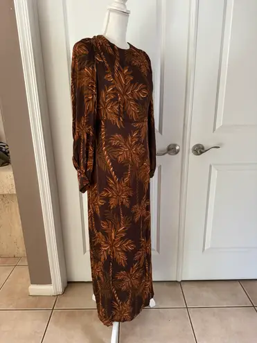 Farm Rio Anthro Long-Sleeve Low-Back Printed Midi Dress