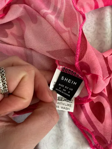 SheIn valentines heart mesh / Sheer long sleeve shirt