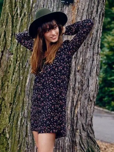 Sézane 💕MADEWELL ET SEZANE💕 Elly 100% Silk Shirtdress ~ Black Floral Print Large L