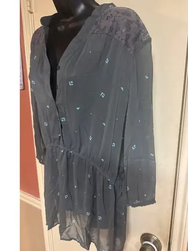 Mossimo Womens Gray Sheer Long Sleeve Tunic With Lace & Patterned Detail Size XL