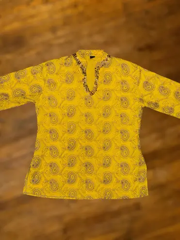 Unbranded Women's XL Yellow Paisley Casual Relaxed Fit Ethnic Kurti Top Blouse