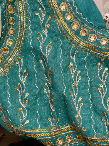 traditional indian short sleeve embroidered dress Blue