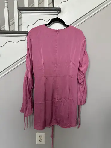 Lola May satin ruched mini dress with ties in pink NWT Size 14