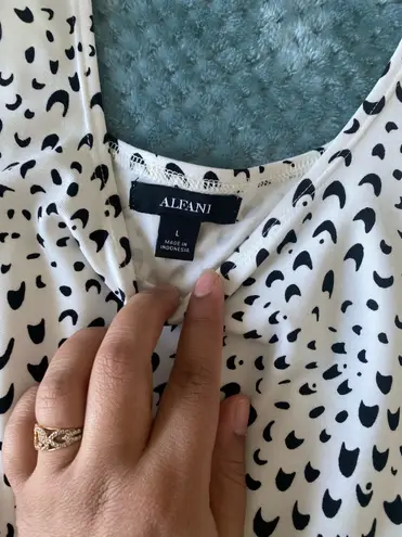 Alfani Printed Black & White Tank Top Midi Waves Dress