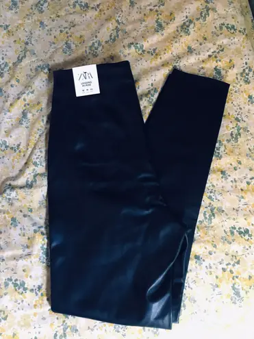 ZARA Black High Wasted faux leather Pants