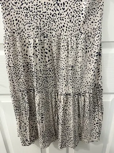 Monrow NWOT Beige And Black Animal Print Size Small Ruffle Short Sleeve Tiered Dress