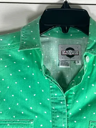 Chaus Sport Women's Mint Green Polka Dot Hidden Button Up Size Small