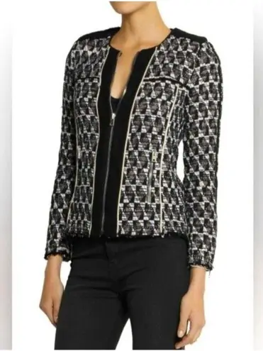 IRO Kamber Red Tweed Knit Zipper Leather Trim Moto Jacket Size 40 Career Office