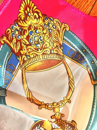 Vintage Equestrian Fuchsia Pink Royal Crown print oversized silky Scarf 35/35