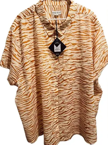 Ava & Viv  NWT Women's 4X Rust Animal Print Short Sleeve Button Down Cotton Shirt