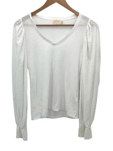 Nation Ltd Womens Puff Sleeves V-Neck Slub Pima Cotton Long Sleeve Top White XS