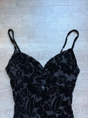 Jill Stuart Vintage Floral Velvet Spaghetti Strap Slip Black Dress Size 4