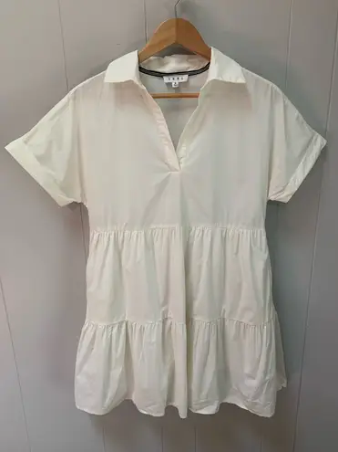 THML Womens Collared Short Sleeve Cream Dress Medium