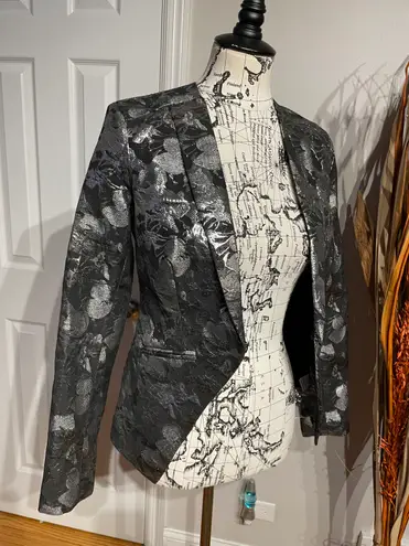 Gibson NWOT Brocade Jacquard Tuxedo Floral Print Formal Evening Shiny Fit Flare Blazer Holidays