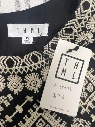 THML NWT Sayulita Embroidered black shift dress, size XS
