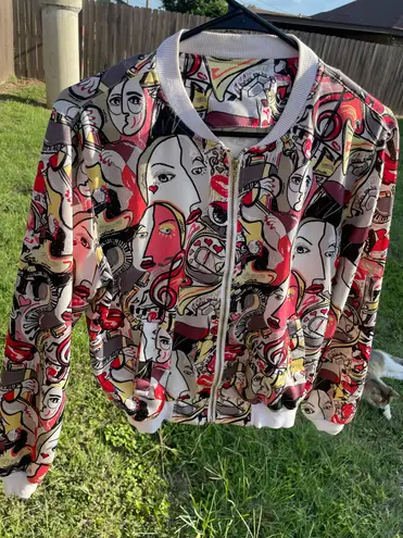 Women’s artsy Abstract Picasso style lightweight multicolored jacket Multiple Size M