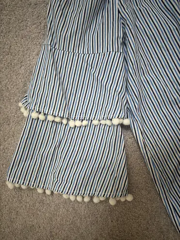 Belle Sky Striped Off the Shoulder Ruffled Bell Sleeve Blouse