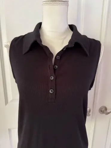 Elie Tahari super soft ribbed sleeveless polo top. Size L. MSRP $75