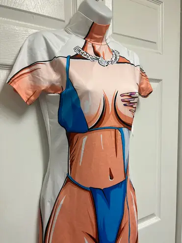 Jireh Body Art Print Turtleneck Short Sleeve Bodycon Mini Dress