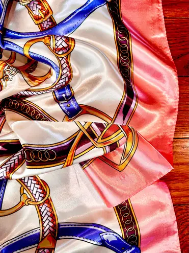 Vintage Equestrian PINK PEACH Royal Crown print oversized silky Scarf 35/35