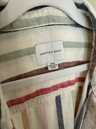 American Eagle Outfitters Colorful Rainbow Striped Cropped Linen Button Down