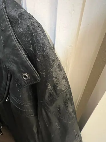 Perry Ellis Men’s Black Faux Leather Hooded Moto Jacket