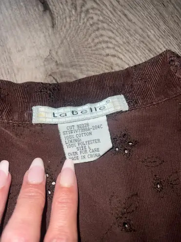 Y2k gems Vintage La Belle Dark Velvety Brown Corduroy Eyelet Blazer Jacket Size L