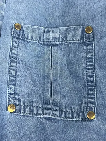 2012 VILA Clothes Women’s CHUK Denim Snap Front Shirt With Gold Accents Small Blue