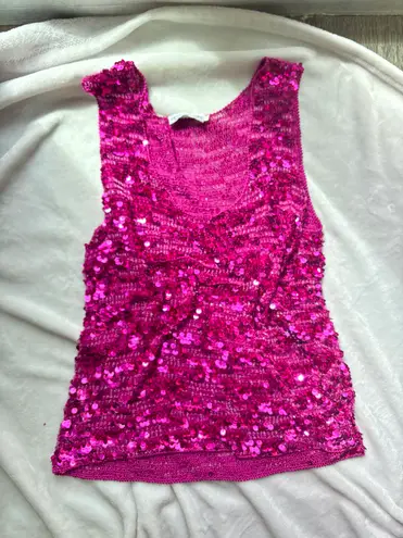Gerard Darel Hot Pink vintage y2k viral crochet beaded bead sequin embellished tank top