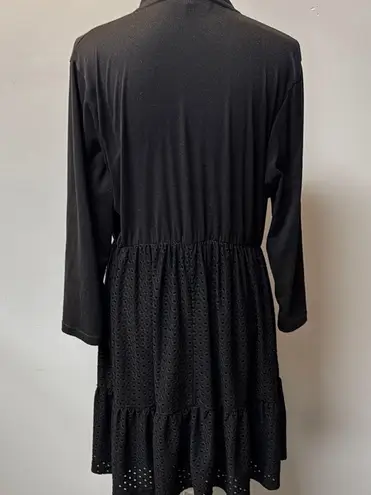 Vibe Sportwear Vibe Sportswear Black Long Sleeve Lace Bottom Knit Top V-neck Faux Buttons Mini