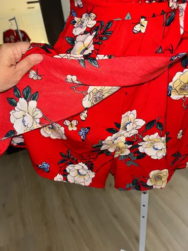 Red Floral Faux Wrap Skort Romper. Size Small