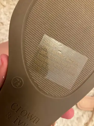 Crown & Ivy  Tan and White Sandals with T-Strap Design