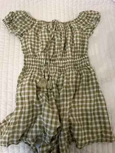 American Eagle green checkered print romper