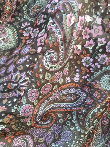 Vintage 70s 80s Dimension V Sheer Brown Pink Paisley Knee Length Skirt Midi S