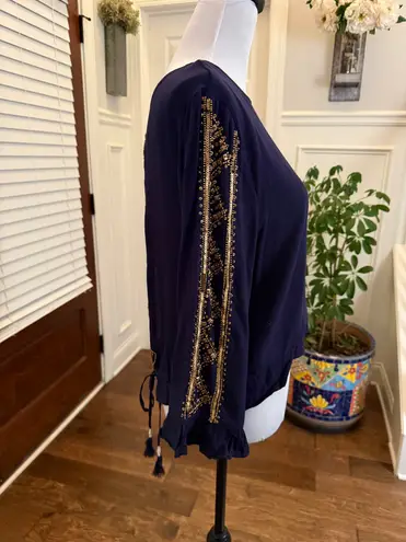 Rahi Cali NWT Dark Purple Beaded Tie Open Back Women's Top