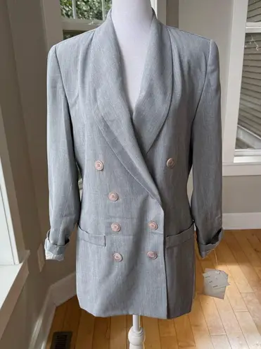 Vintage 90s J.G. Hook Gray Double Breasted Suit Jacket Blazer Made in USA Sz 6 Silver